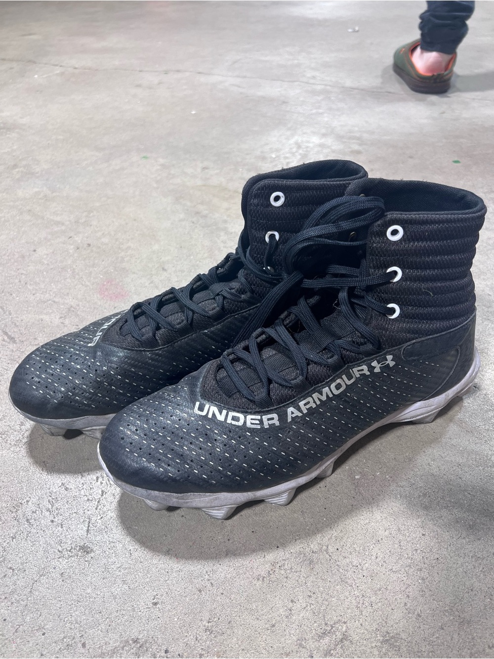 Under Armour Black High-Top Football Cleats with White Logo